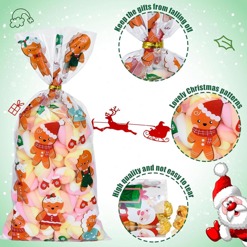 Twavang 120 Pcs Christmas Cellophane Treat Bags, Xmas Gift Candy Goodies Bags with 140 Pcs Twists for Snacks Cookies Packing (10.6 x 5.1 inches) - Image 4